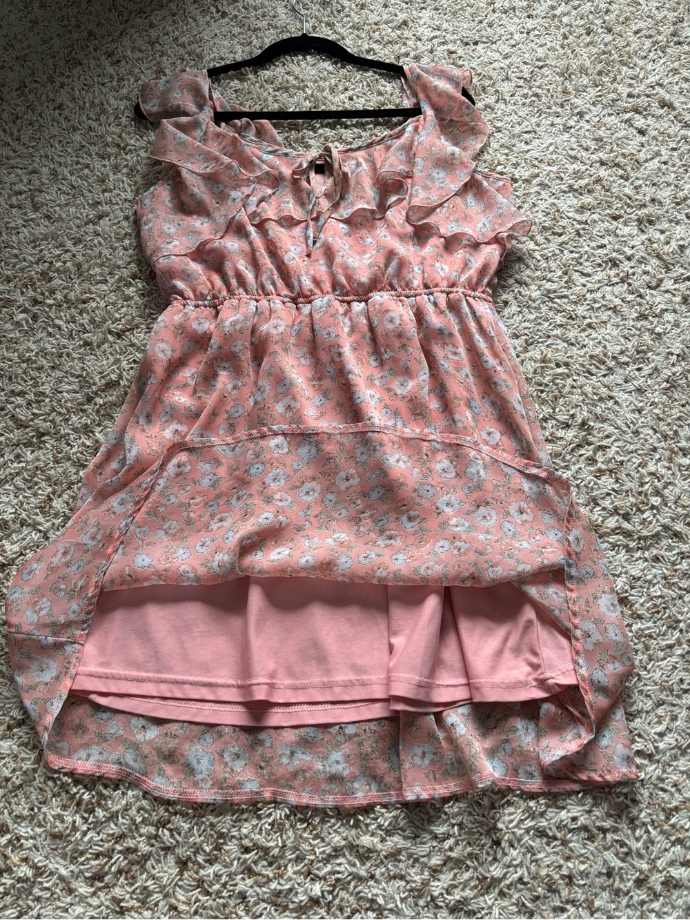 New Look Peach Floral Dress Size 16 Ruffles - Picture 7 of 9